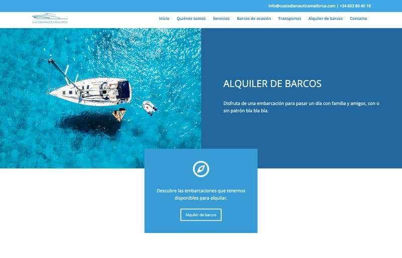 Sección de alquiler de barcos de Custodia Náutica Mallorca con vista aérea de un velero