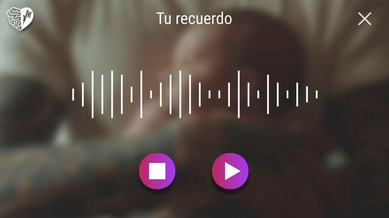 Pantalla de reproducción de un audio-recuerdo en la app SkinLive Tattoo