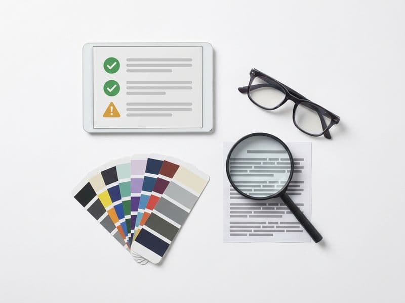 Informe de accesibilidad con lupa, gafas y muestrario de color