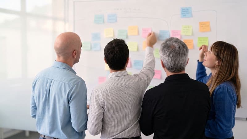 El equipo de Gaexia trabajando frente a un panel de notas adhesivas
