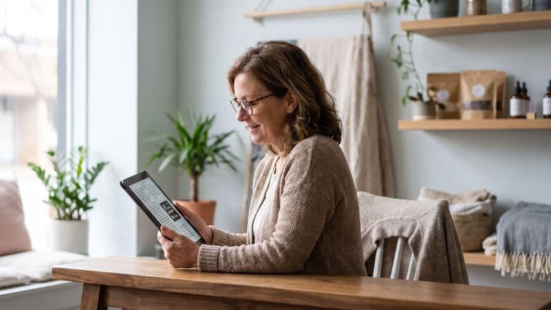 Mujer revisando una web en una tableta